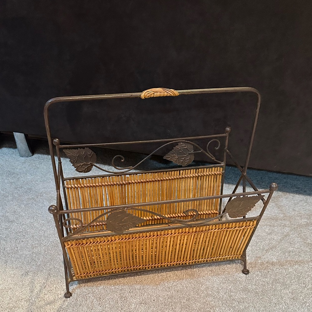 Vintage Pier 1 Imports Magazine Holder Metal and Wicker